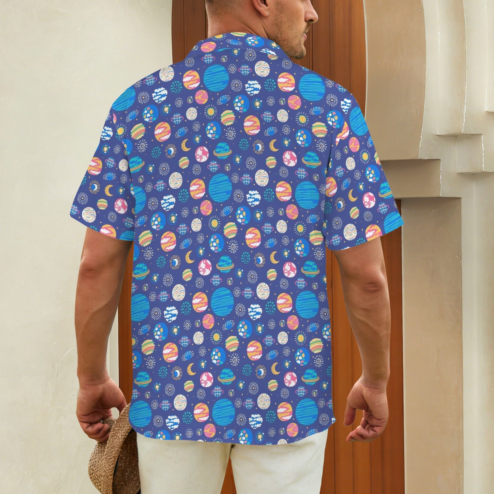 Planets On Blue Men's Hawaiian Shirt