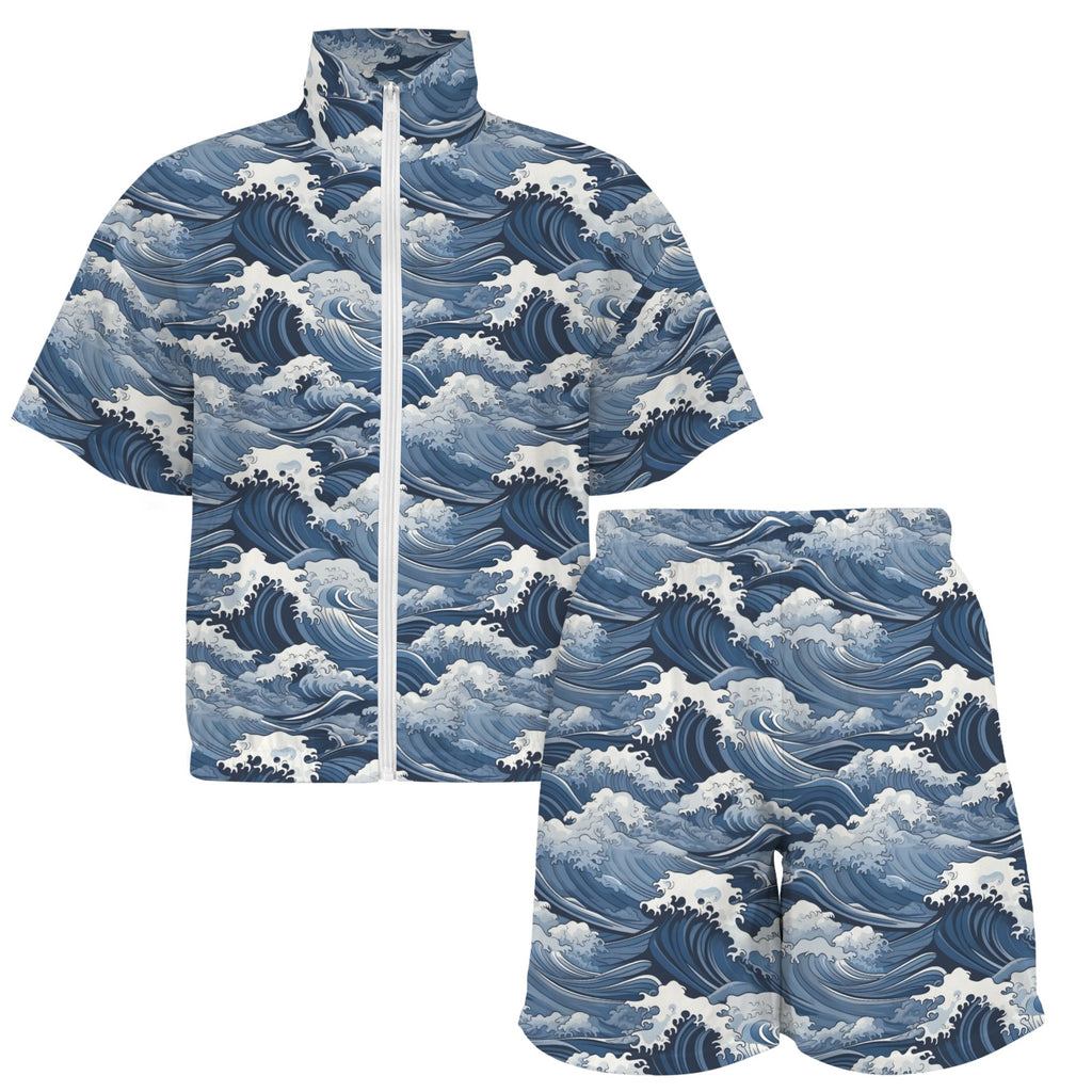 Japanese Waves Women's Windbreaker Short Set Women's Windbreaker Short Set Ocean Printed Offshore
