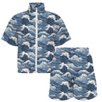 Japanese Waves Women's Windbreaker Short Set Women's Windbreaker Short Set Ocean Printed Offshore