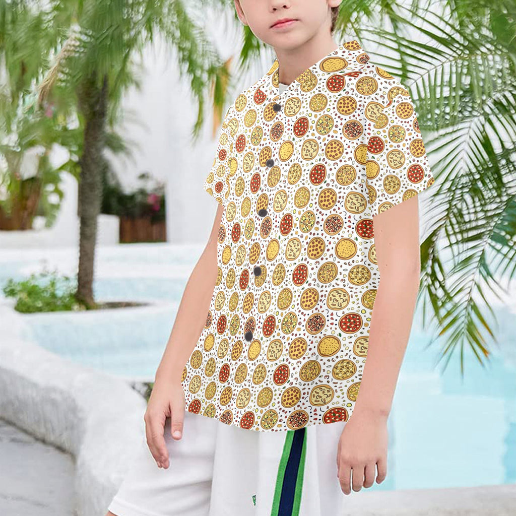 Round Pizzas On White Senior Kids Hawaiian Shirt