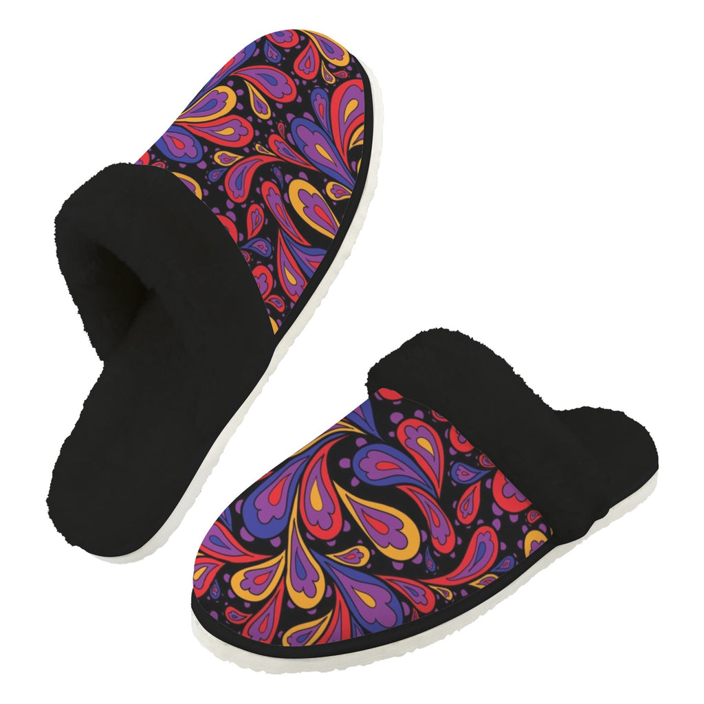 Paisley Swirl Men's Fur Trim Thick-Sole Indoor Slippers 2XL Men's Fur Trimmed Slippers Printed Offshore