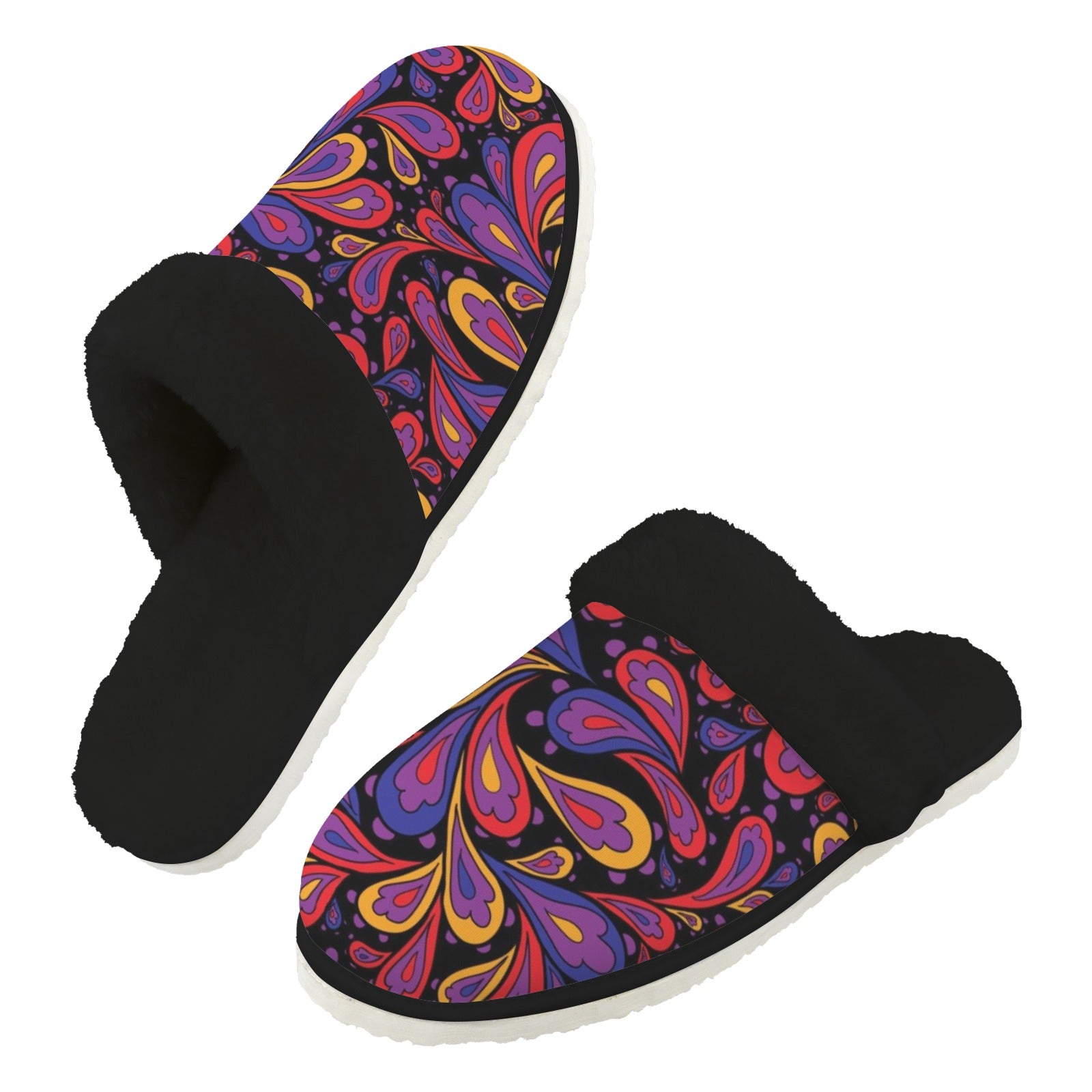 Paisley Swirl Men's Fur Trim Thick-Sole Indoor Slippers 2XL Men's Fur Trimmed Slippers Printed Offshore
