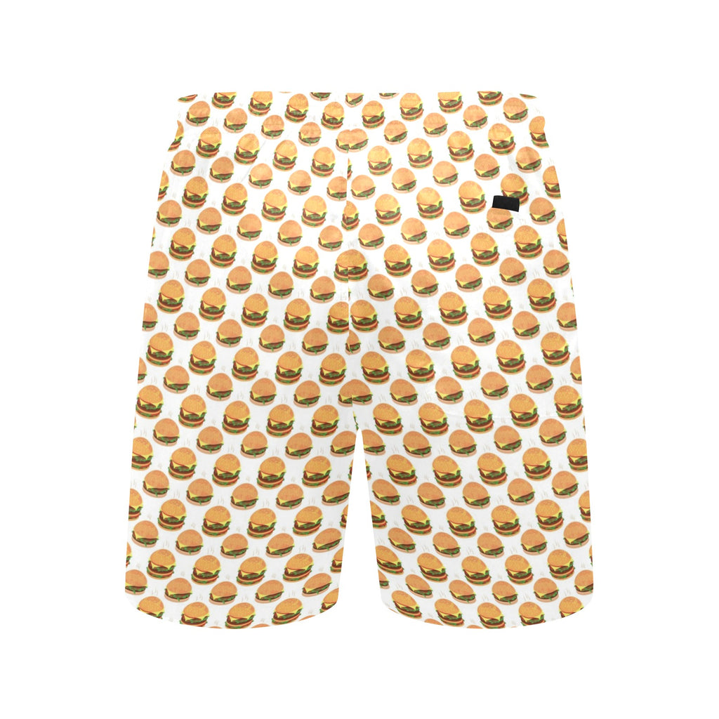 Hamburgers on White Men's Mid-Length Beach Shorts Men's Mid-Length Beach Shorts Food Printed Offshore