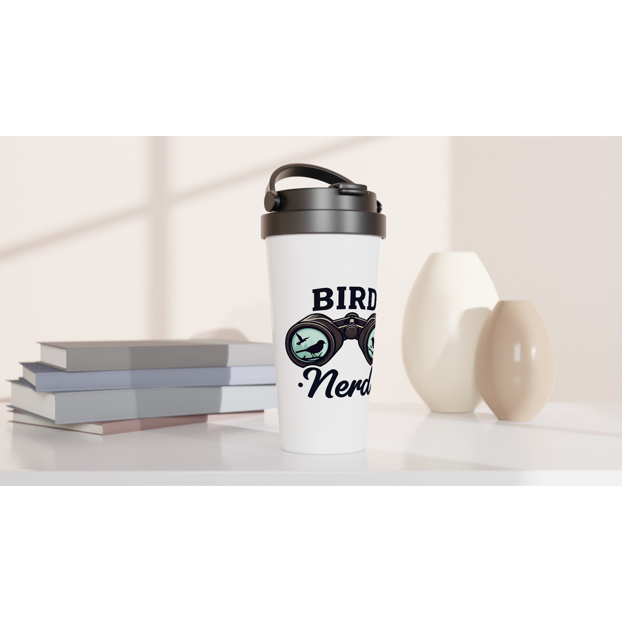 Bird Nerd - White 15oz Stainless Steel Travel Mug Travel Mug Globally Fulfilled