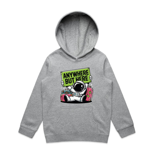 Astronaut, Anywhere But Here - Kids Hoodie Grey Marle Kids Hoodie Printed In Australia