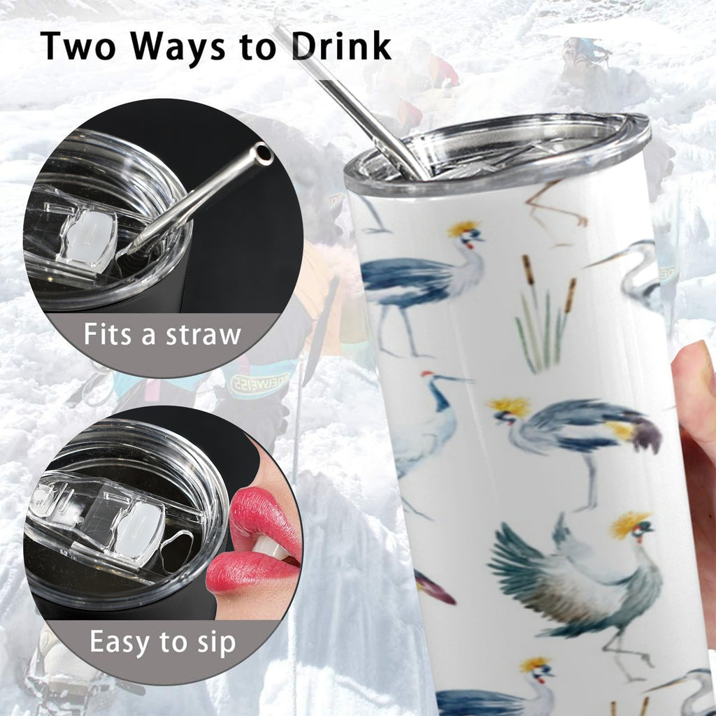 Crane Birds 20oz Tall Skinny Tumbler with Lid and Straw