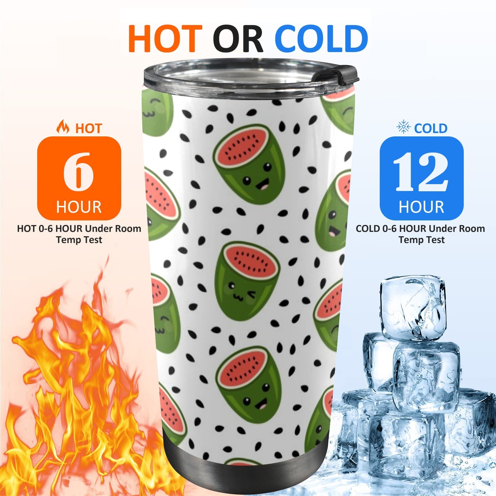 Happy Watermelon - 20oz Mobile Tumbler with Lid (Black Lock) 20oz Travel Mug Food Printed Offshore