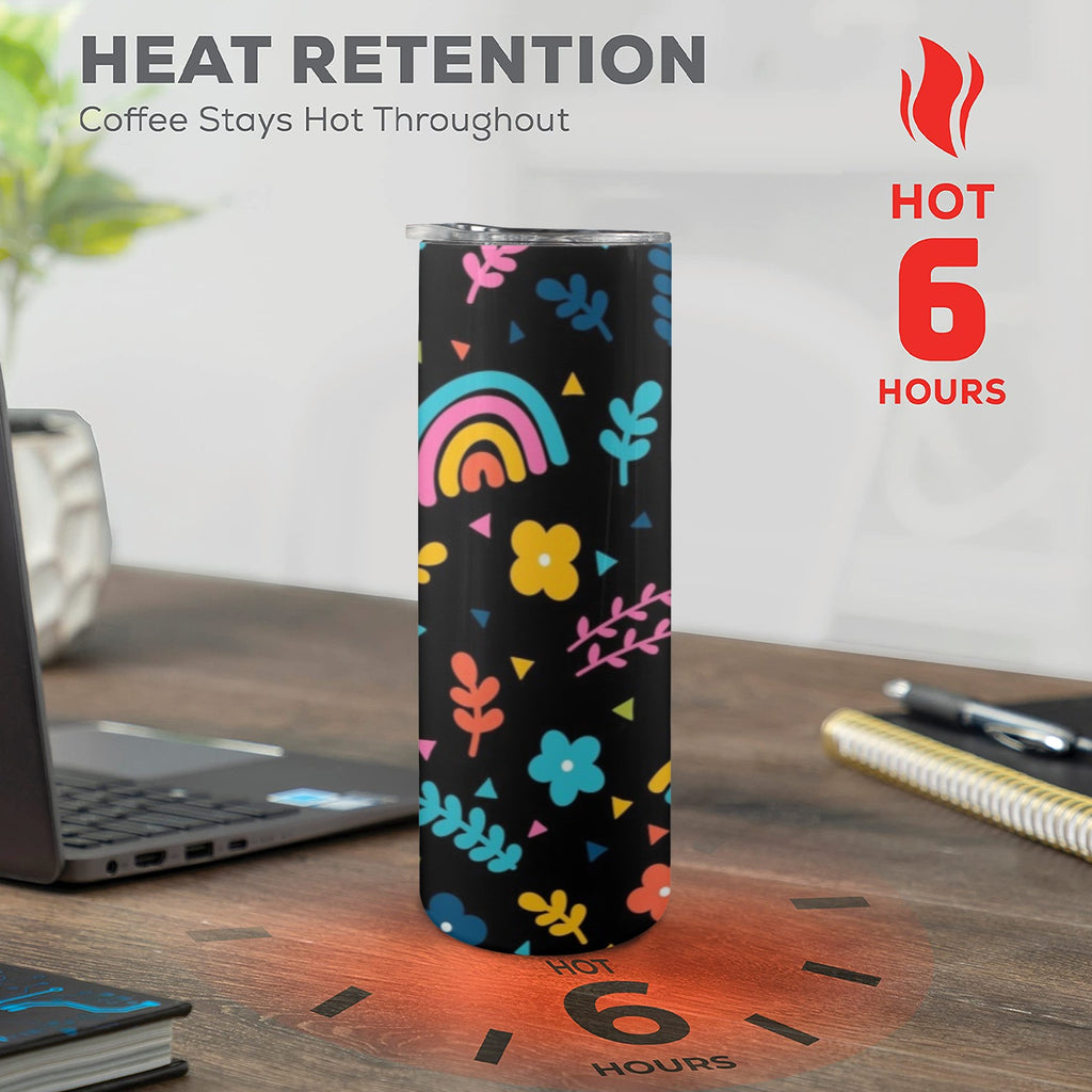 Rainbows And Flowers - 20oz Tall Skinny Tumbler with Lid and Straw