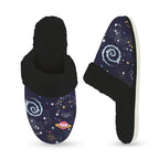 Outer Space Women's Fur Trim Thick-Sole Indoor Slippers Women's Fur Trimmed Slippers Printed Offshore Space