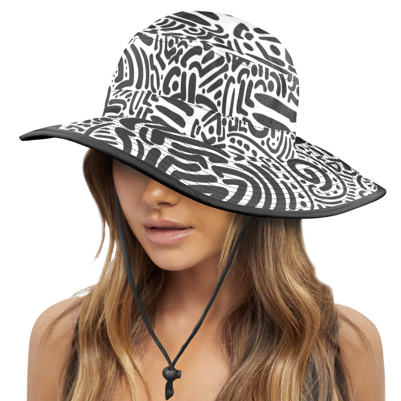 Black And White - Wide Brim Bucket Hat Wide Brim Bucket Hat Printed Offshore