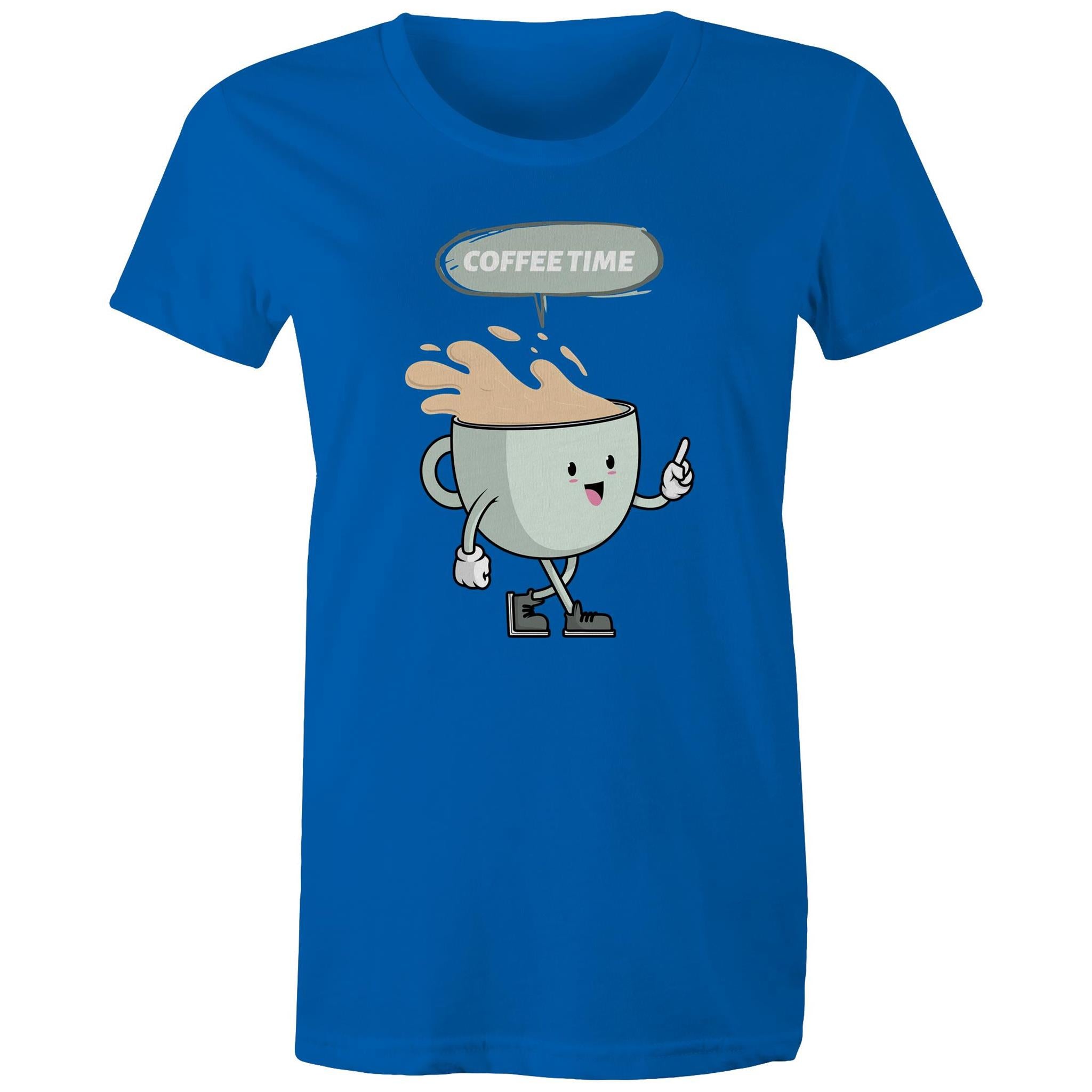 Coffee Time - Womens T-shirt Bright Royal Womens T-shirt Coffee Printed In Australia