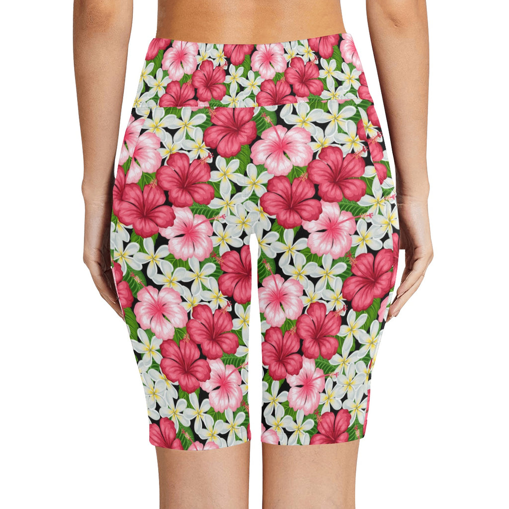 Hibiscus Women's Bike Shorts With Side Pockets Women's Bike Shorts Plants Printed Offshore