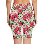 Hibiscus Women's Bike Shorts With Side Pockets Women's Bike Shorts Plants Printed Offshore