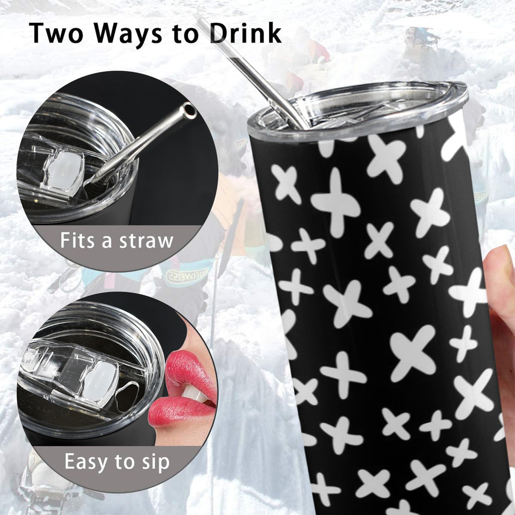 Black And White X's - 20oz Tall Skinny Tumbler with Lid and Straw