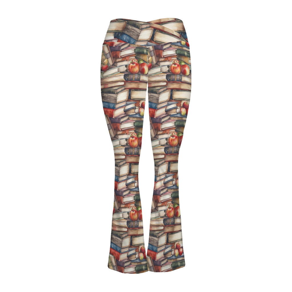 Watercolour Books High Waist Crossover Tummy Control Flare Leggings High Waist Flare Leggings Printed Offshore Reading