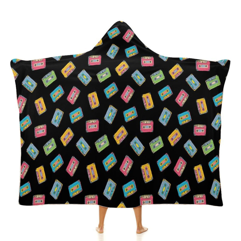 Colourful Cassette Tapes Kids Hooded Blanket 100cm x 130cm white 40"×50" Kids Hooded Blanket Music Printed Offshore Retro