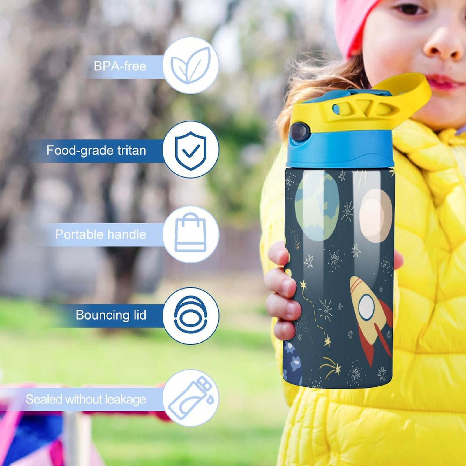 Space And Rocket Ship - Little Kids Water Bottle Little Kids Water Bottle Printed Offshore Space