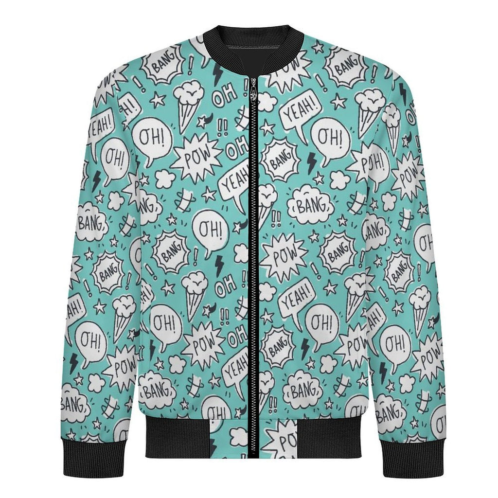 Comic Book Speech Bubbles Men's Casual Zip‑Up Bomber Jacket