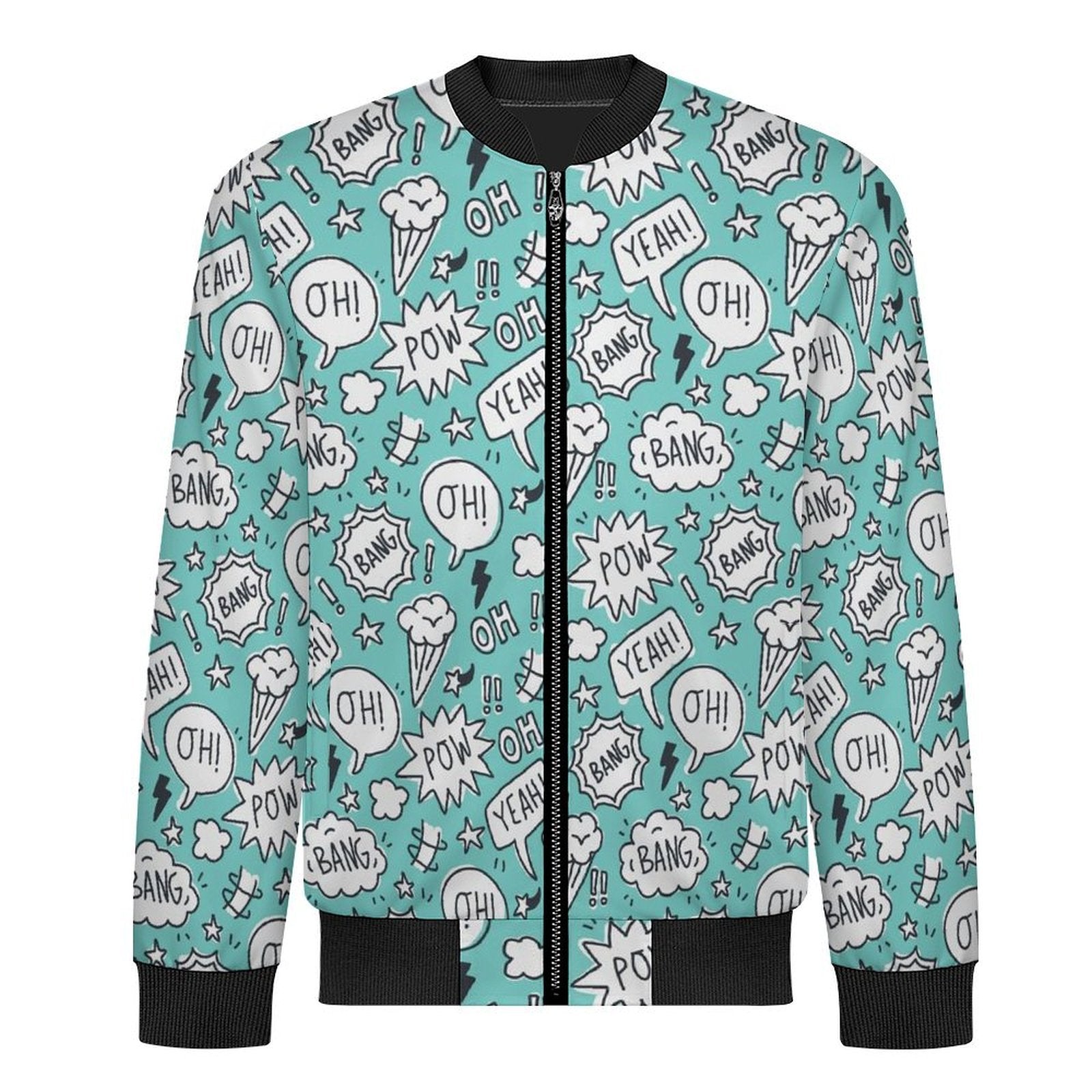 Comic Book Speech Bubbles Men's Casual Zip‑Up Bomber Jacket