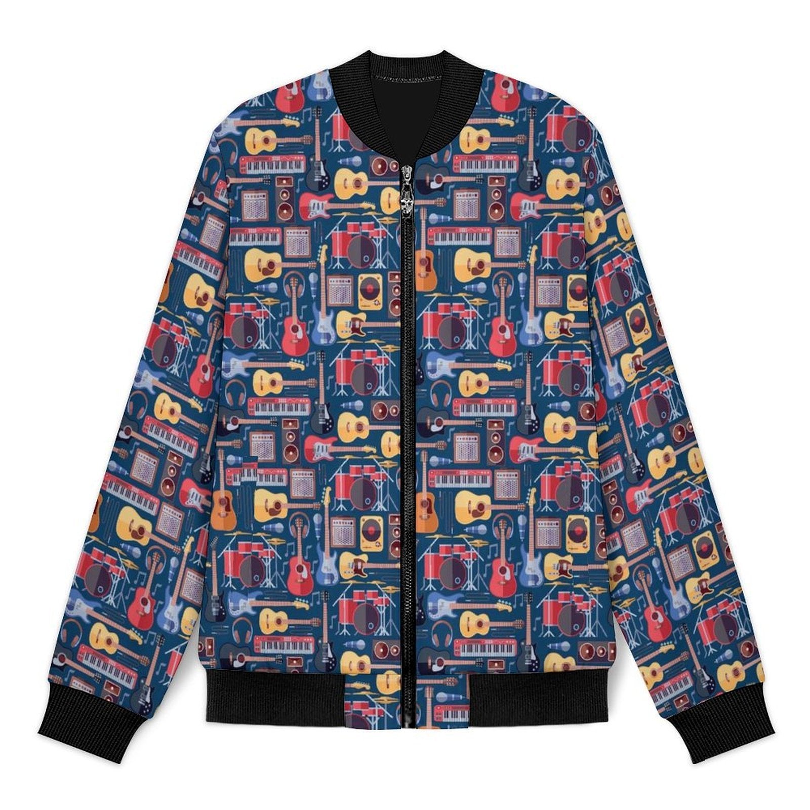 Music Instruments Men's Casual Zip‑Up Bomber Jacket