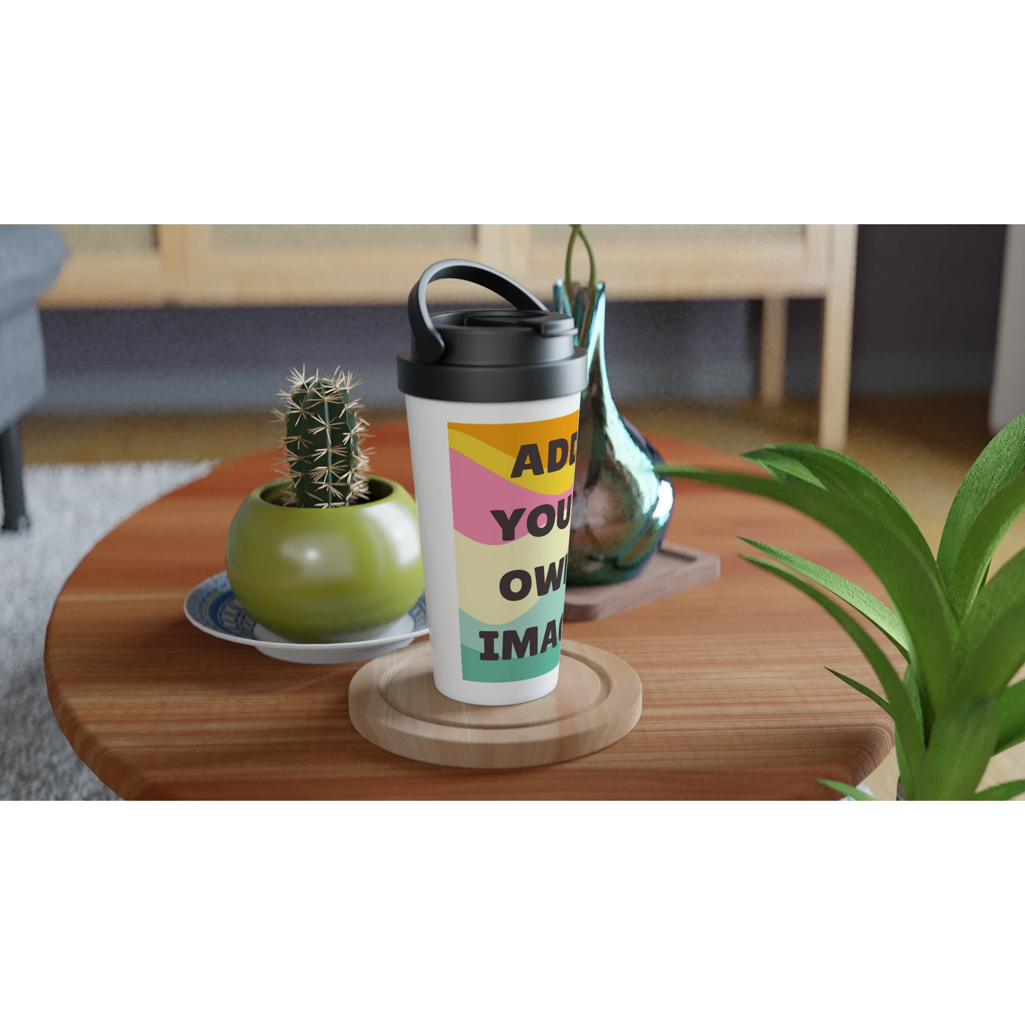 Personalised - Add Your Own Image - White 15oz Stainless Steel Travel Mug Personalised Travel Mug Customise Globally Fulfilled Personalise