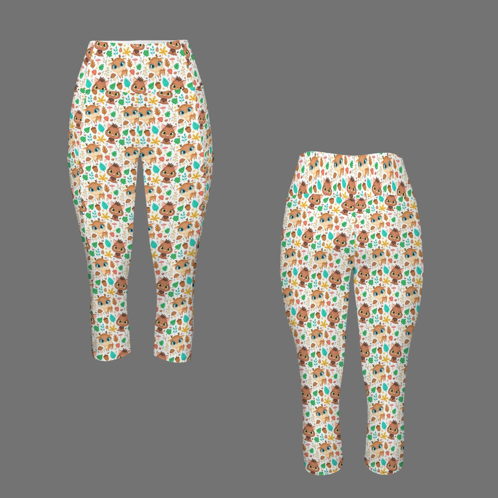Cute Autumn Creatures Women's High Waist Pocket Capri Yoga Leggings Women's High Waist Capri Yoga Leggings animal Printed Offshore