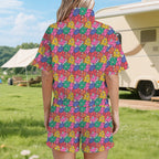 Bright And Bold Flowers Women's Windbreaker Short Set Women's Windbreaker Short Set Plants Printed Offshore