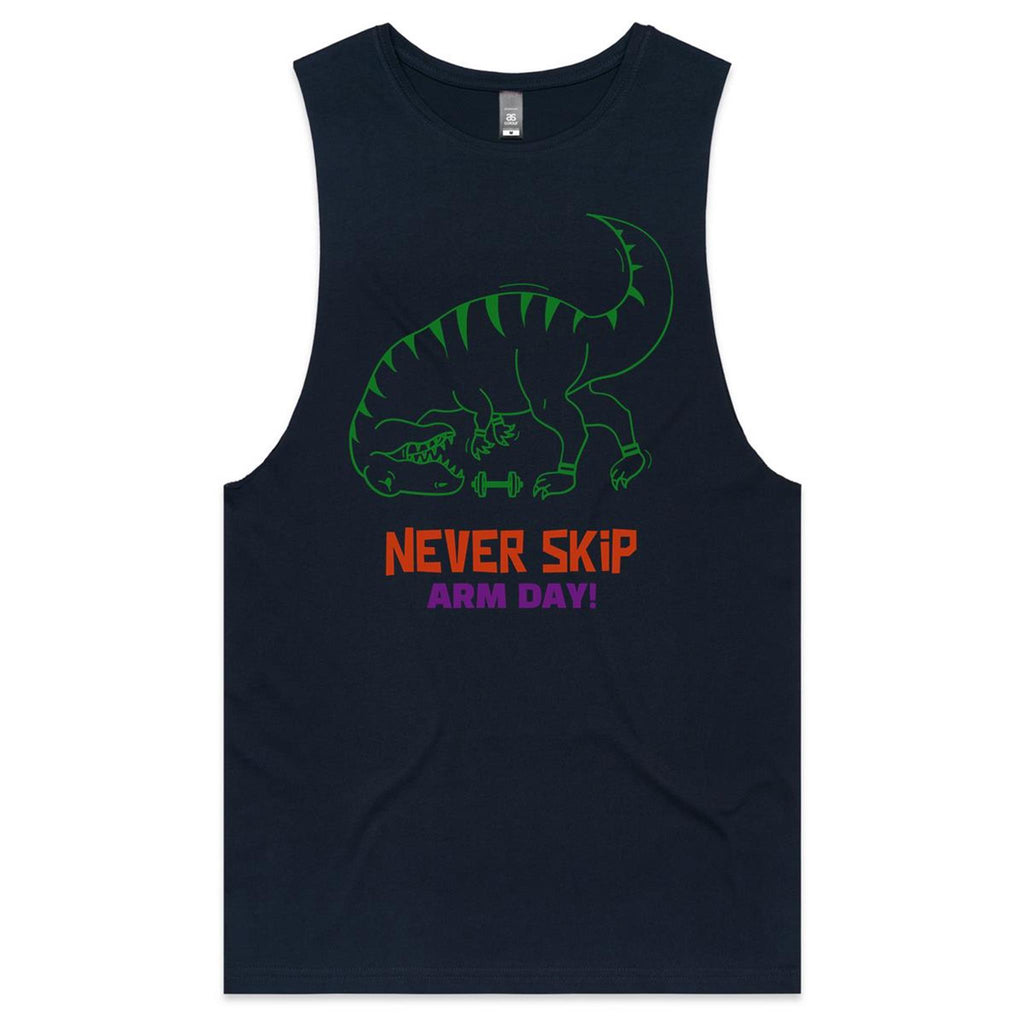 Never Skip Arm Day, T-Rex - Tank Top Tee Navy Drop Arm Tank Top Fitness Printed In Australia