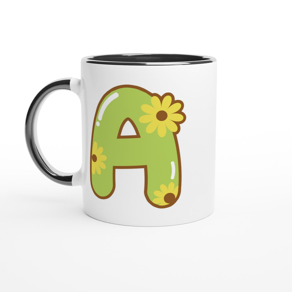 Personalised Initial With Flowers White 11oz Ceramic Mug with Color Inside Ceramic Black Personalised 11oz Mug customise Globally Fulfilled Name personalise