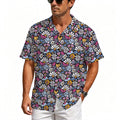 Graphic Flowers On Black Men's Crinkle Hawaiian Shirt