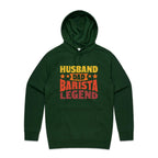 Husband, Dad Barista, Legend Men's AS Colour Hoodie Forest Green Mens Hoodie Coffee Dad Printed In Australia
