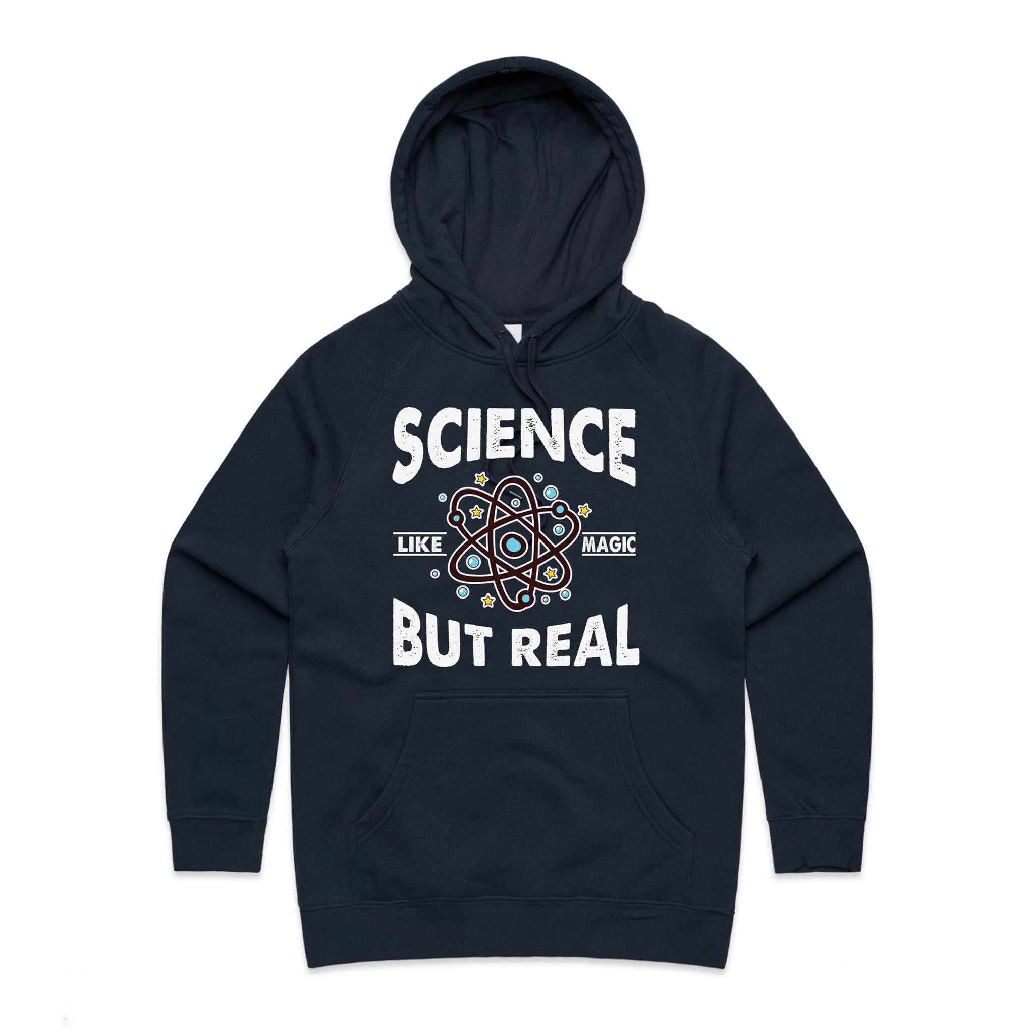 Science, It's Like Magic But Real Women's AS Colour Hoodie Navy Womens Hoodie Printed In Australia Science