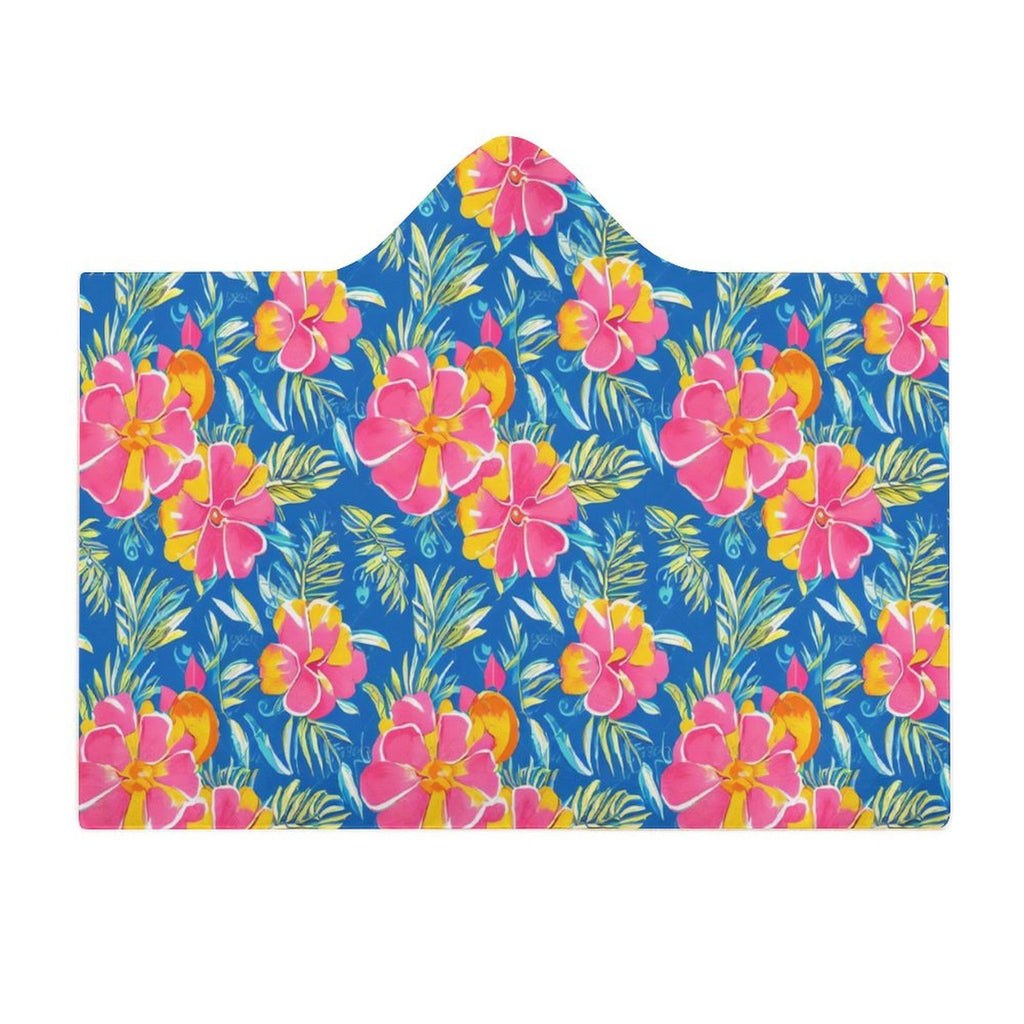 Tropical Flower in Blue And Pink Kids Hooded Blanket 100cm x 130cm Kids Hooded Blanket Plants Printed Offshore