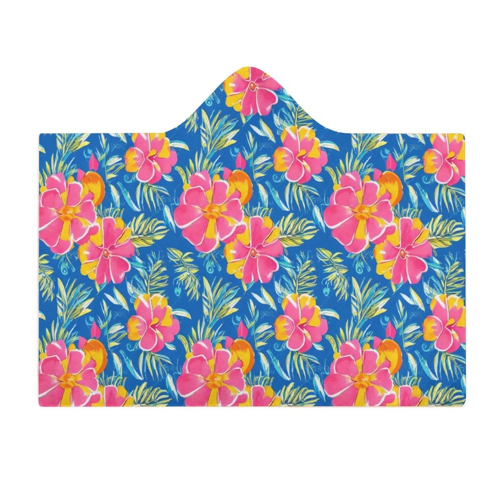 Tropical Flower in Blue And Pink Kids Hooded Blanket 100cm x 130cm Kids Hooded Blanket Plants Printed Offshore