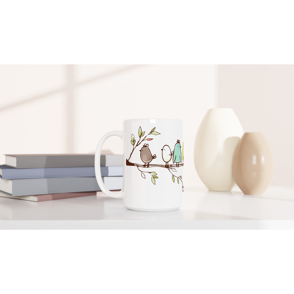 Birds On A Branch - White 15oz Ceramic Mug 15oz Mug animal Globally Fulfilled
