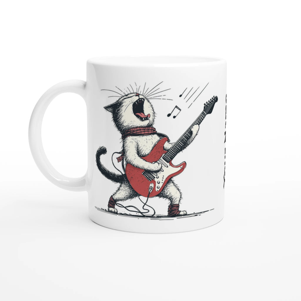 Personalised Cat Playing Guitar 11oz Ceramic Mug Ceramic White Personalised 11oz Mug animal Globally Fulfilled Music