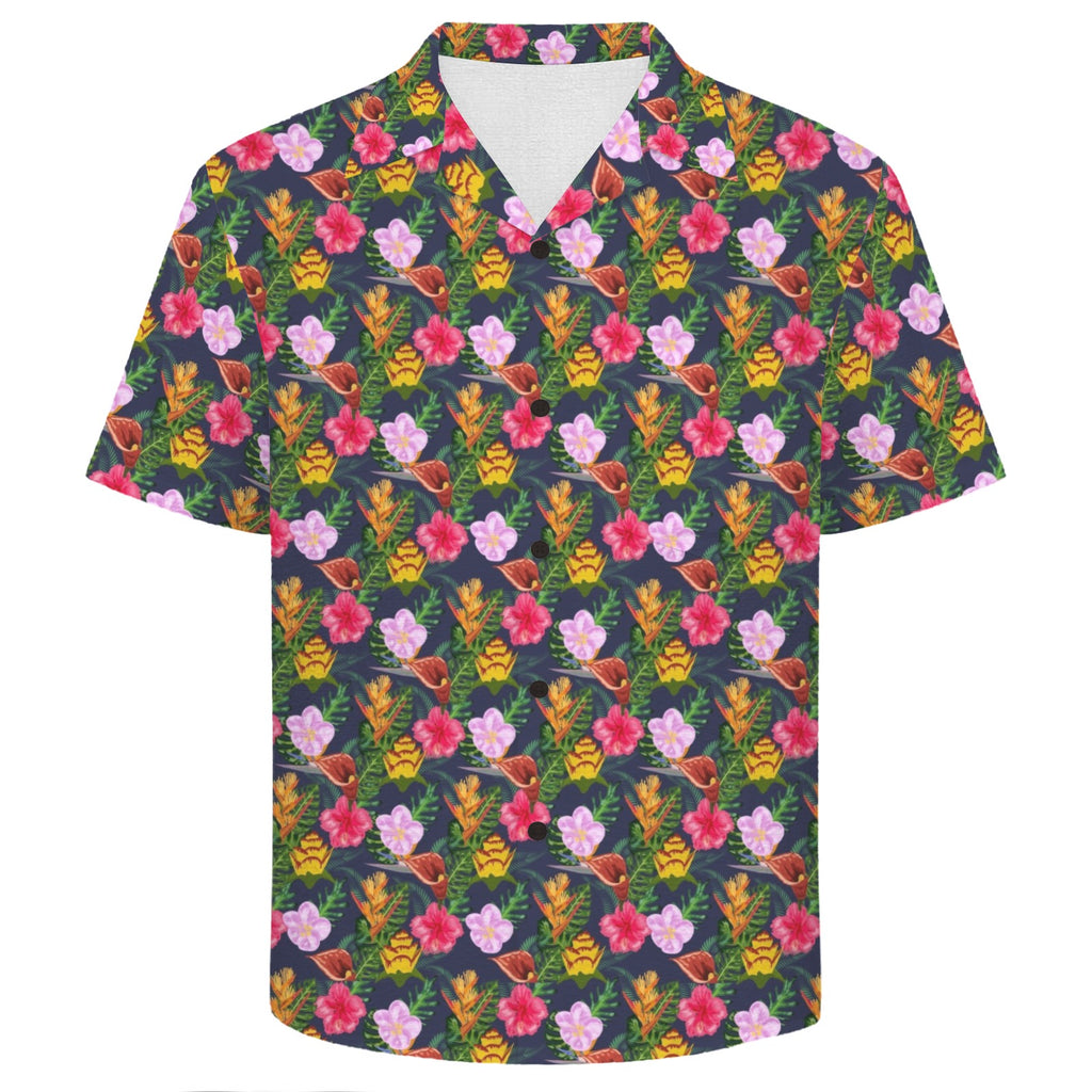 Tropical Floral Men's Crinkle Hawaiian Shirt