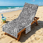 Black And White Beach Chair Towel Cover with Side Pockets
