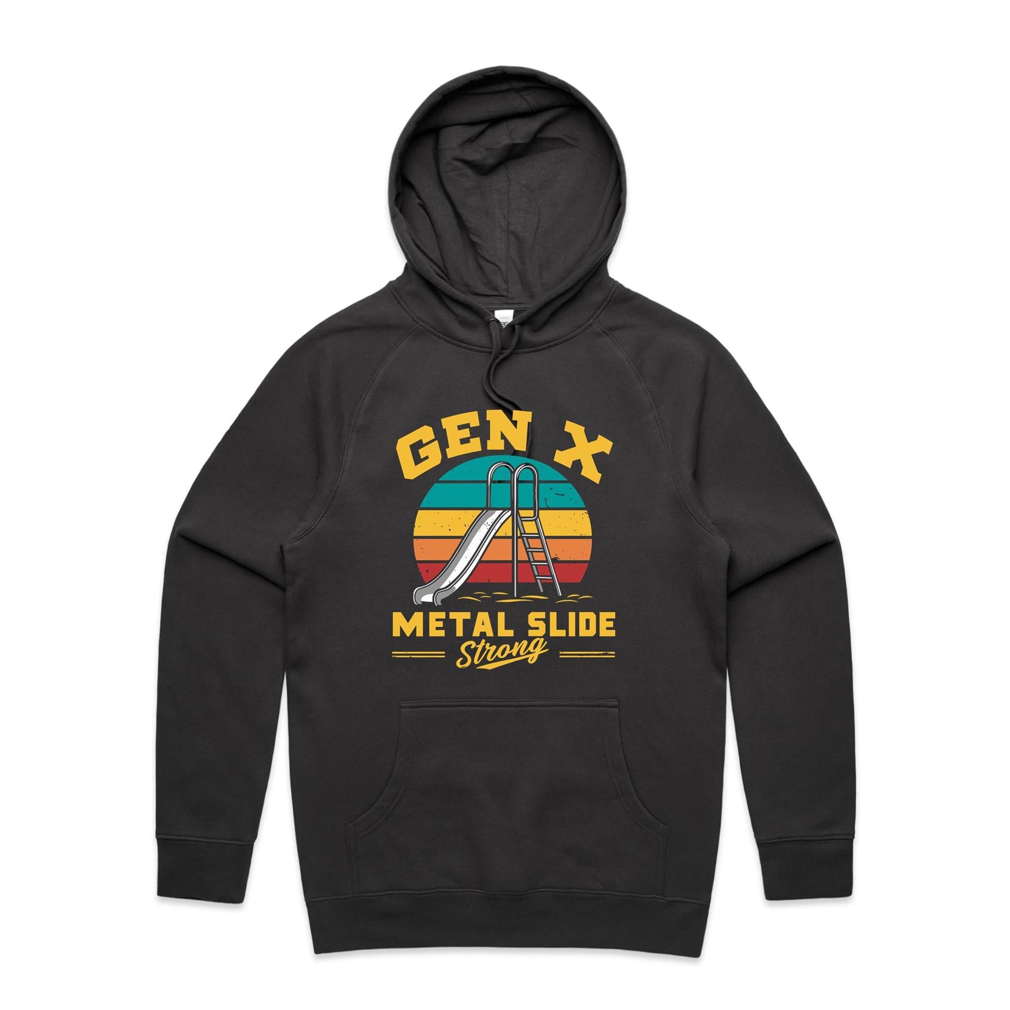 Gen X, Metal Slide Strong - Mens Hoodie Coal Mens Hoodie Printed In Australia