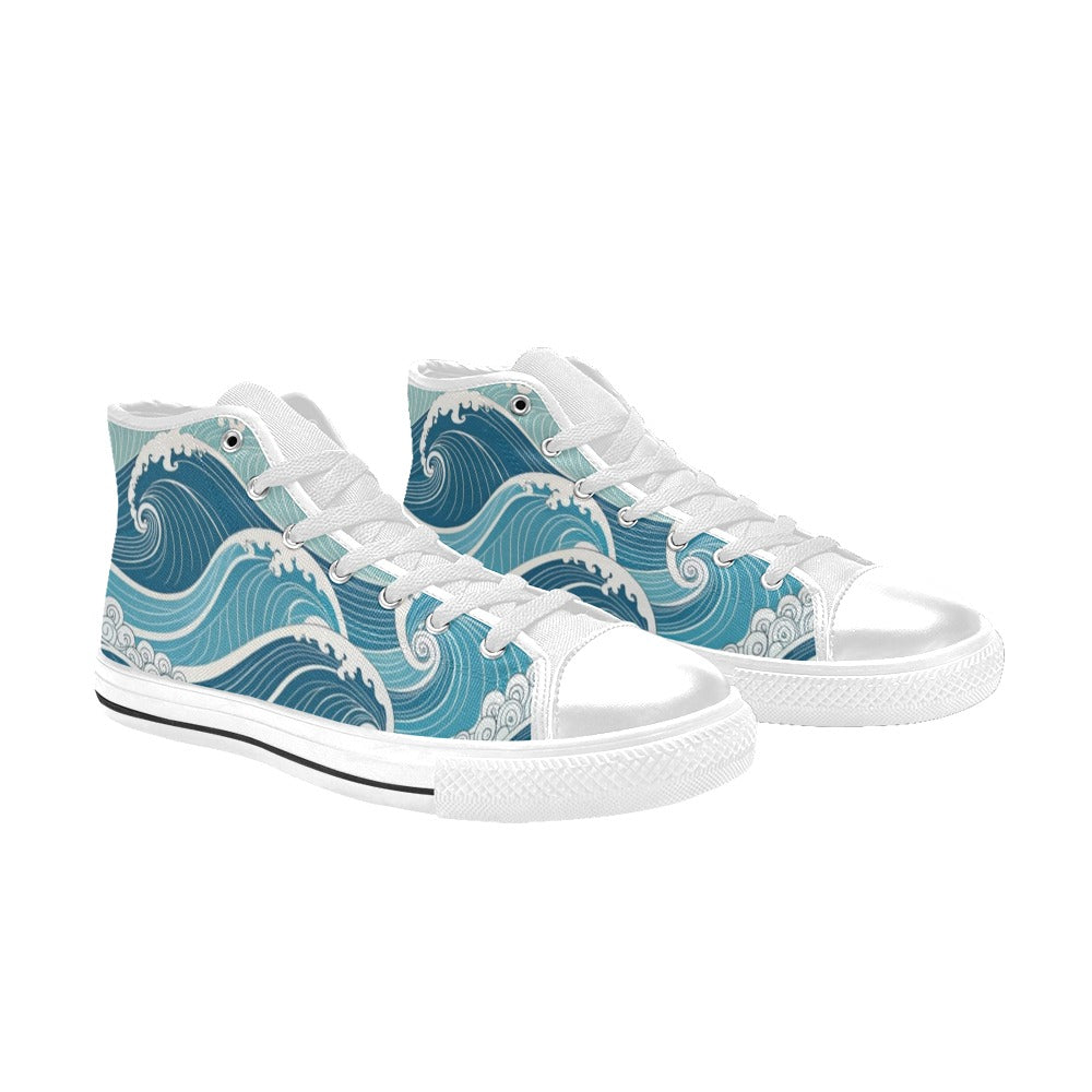 Ocean Waves Women's High Top Canvas Shoes Womens Classic High Top Shoes Ocean Printed Offshore