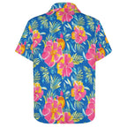 Pink And Blue Tropical Women's Collared Pocketless Short Sleeve Shirt