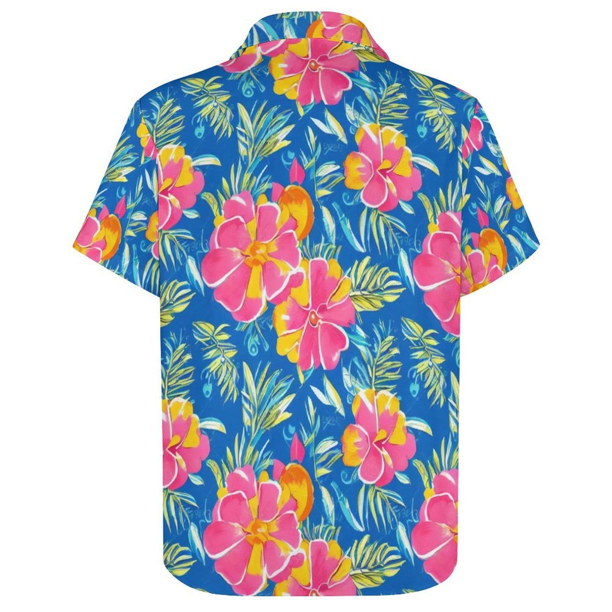 Pink And Blue Tropical Women's Collared Pocketless Short Sleeve Shirt