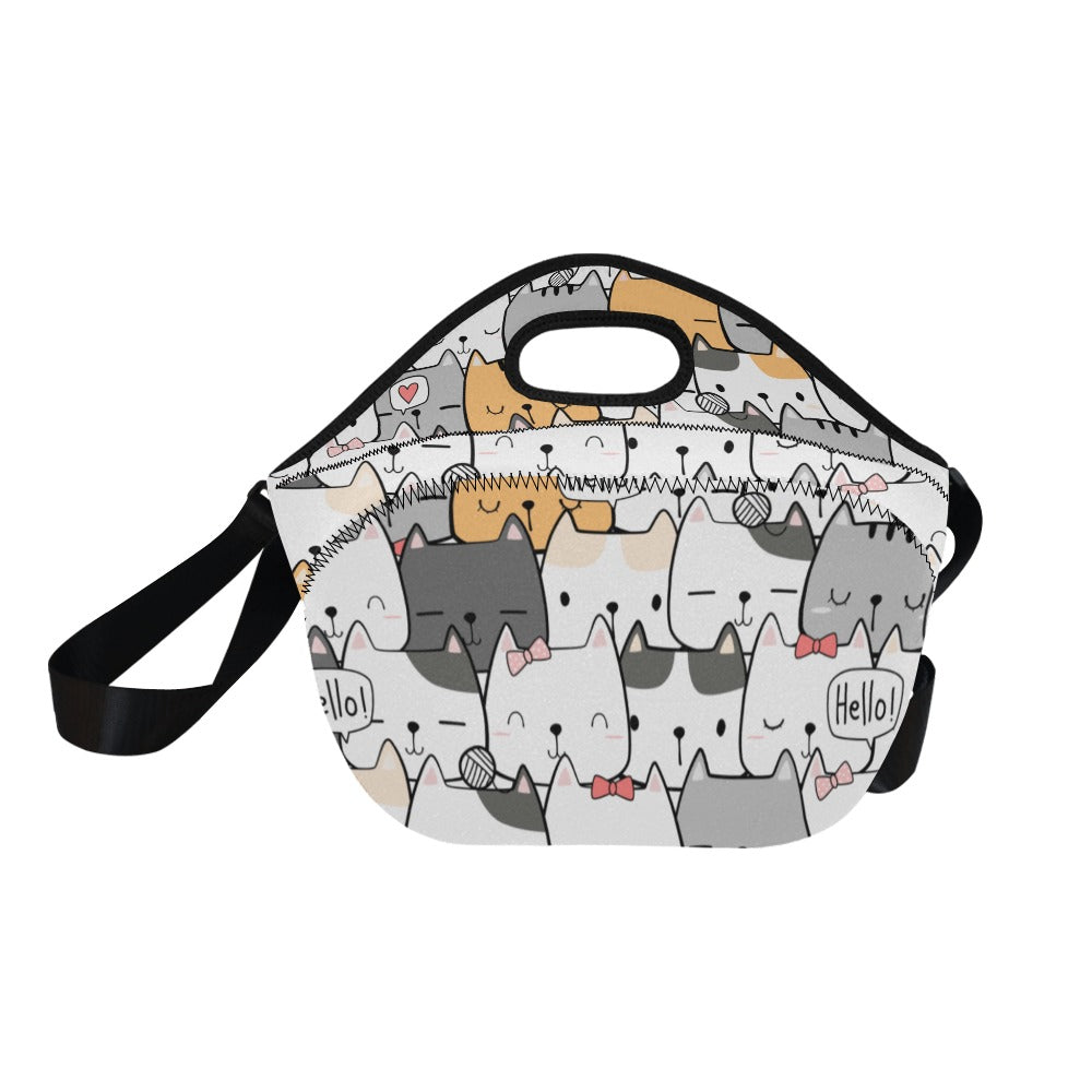 Cat Hello - Neoprene Lunch Bag Neoprene Lunch Bag Printed Offshore