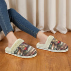 Watercolour Books Women's Fur Trim Thick-Sole Indoor Slippers Women's Fur Trimmed Slippers Printed Offshore Reading