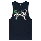 Alien And Astronaut Karate - Tank Top Tee Navy Drop Arm Tank Top Fitness Printed In Australia