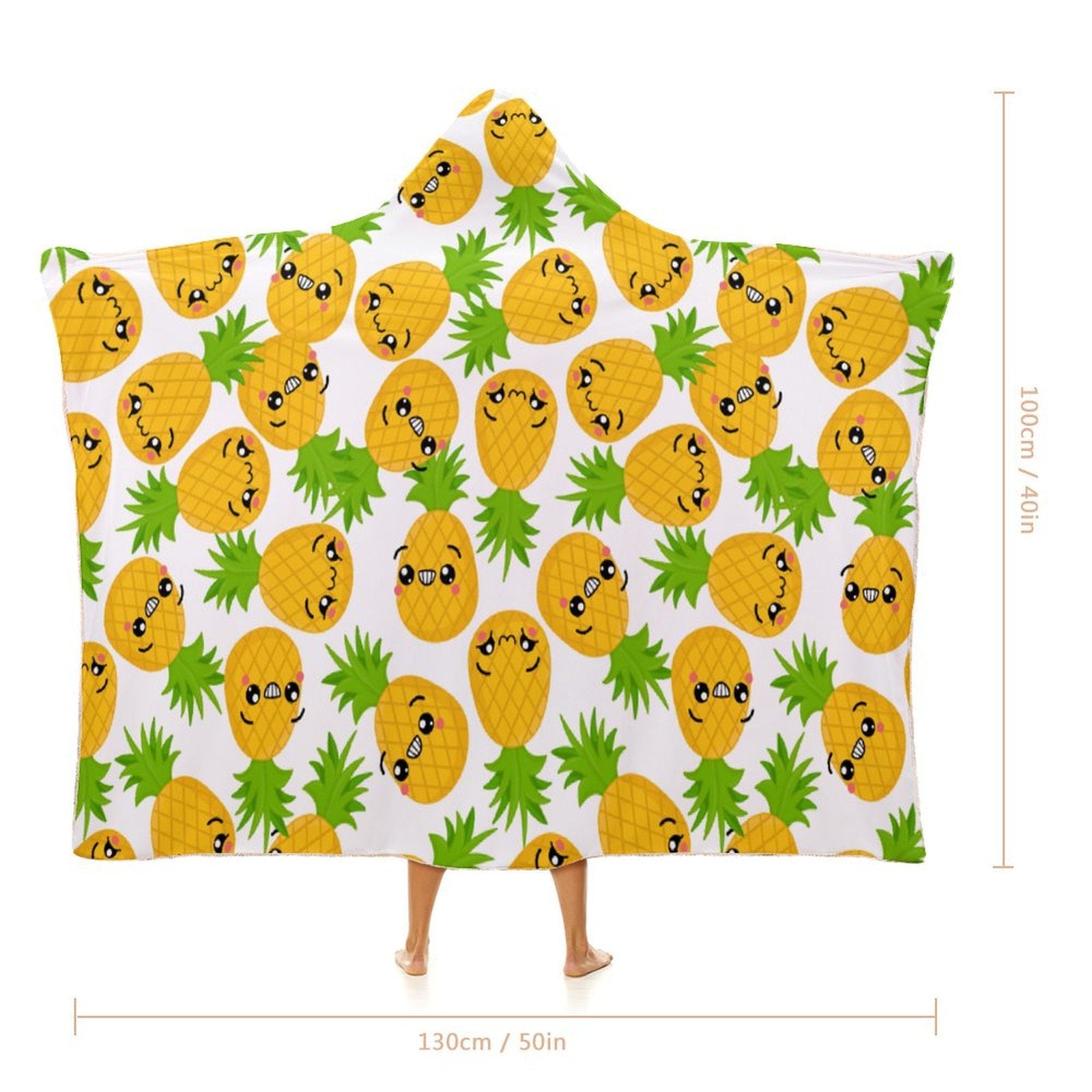 Cool Pineapples Kids Hooded Blanket 100cm x 130cm Kids Hooded Blanket Food Printed Offshore