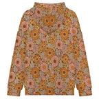 Orange Retro Floral Women's Full-Zip Hoodie