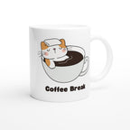 Cat Coffee Break - White 11oz Ceramic Mug White 11oz Mug animal Coffee Globally Fulfilled