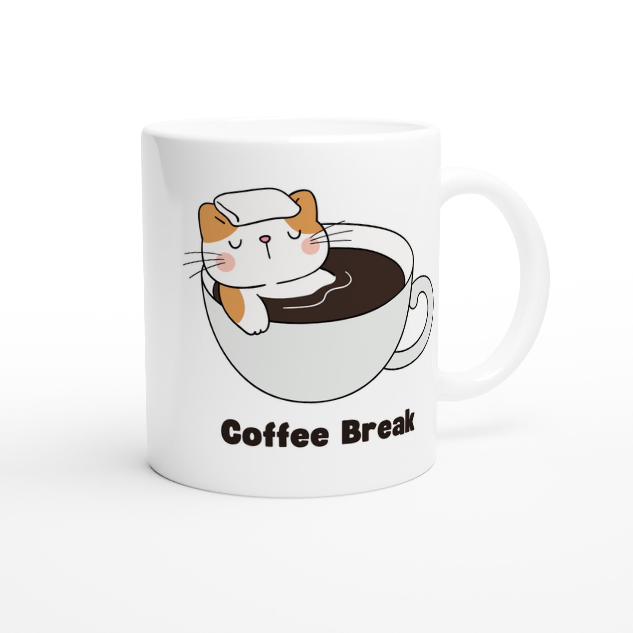 Cat Coffee Break - White 11oz Ceramic Mug White 11oz Mug animal Coffee Globally Fulfilled