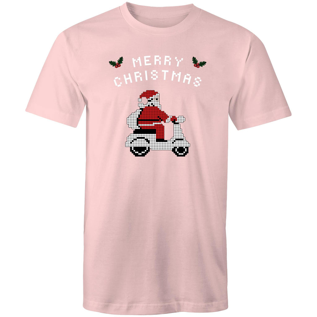 Scooter Santa - Mens T-Shirt Pink Mens Christmas T-shirt Christmas Printed In Australia